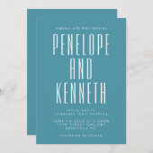 名前はっきりしたレトロタイポグラフィカラフルティール(緑がかった色)結婚の 招待状 (正面/裏面)