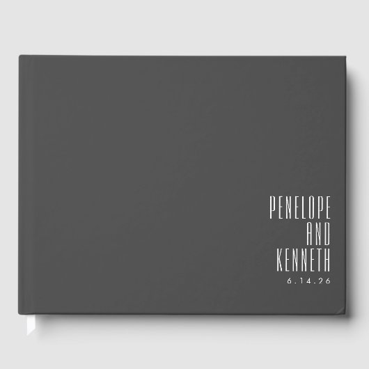 名前はっきりしたレトロタイポグラフィ結婚白黒 ゲストブック (正面)
