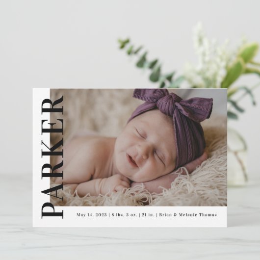 名前はっきりした見出し写真の生誕通知カード 招待状 (スタンド正面)