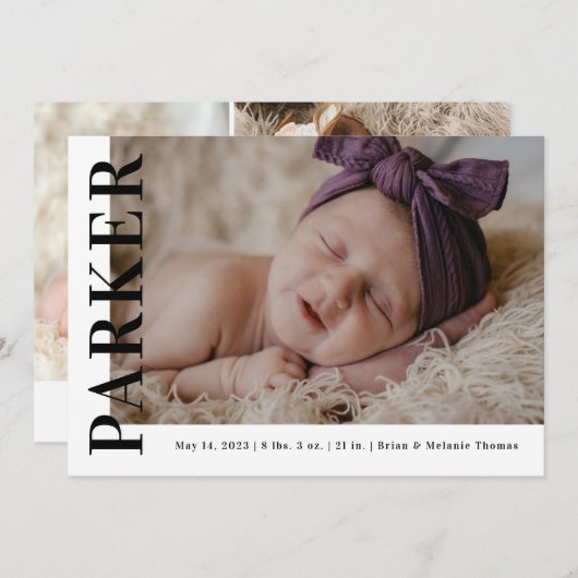 名前はっきりした見出し写真の生誕通知カード 招待状 (正面/裏面)