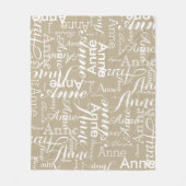 名前は白で印刷されたカーキ淡い色のー フリースブランケット (正面)