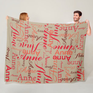 名前は赤でプリントされた全カーキ淡い色のー フリースブランケット