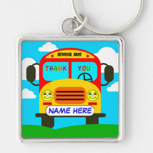 名前またはあなたの文字を持つスクールバスの運転者Keychain キーホルダー