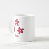 名前またはその他のテキスト付きの赤い花のらくがき3つ コーヒーマグカップ (正面左)