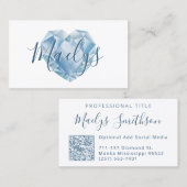 名前またはイニシャルがキュートなブルーハートダイヤモンド 名刺 (正面/裏面)