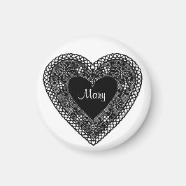 名前またはイニシャルヴィンテージレースハートの追加 マグネット