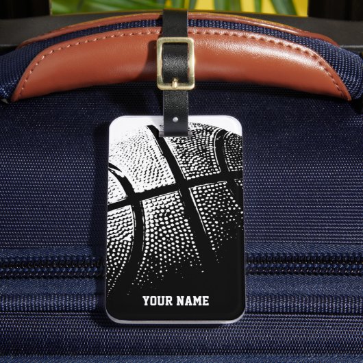 名前またはイニシャル付きのバスケットボール luggage タグ (正面インサイチュ2)