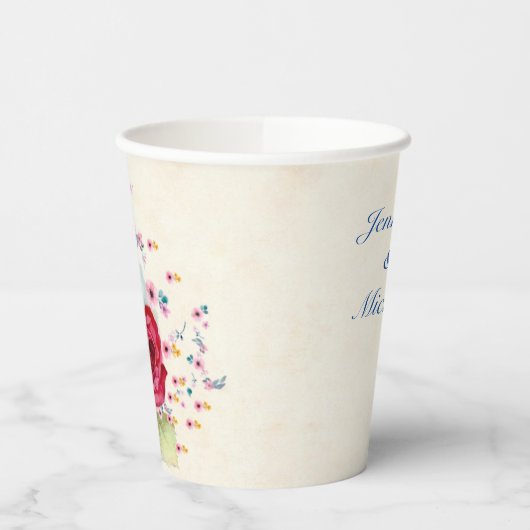 名前またはテキストをカスタマイズ ローズの花束 結婚式 紙コップ (左)