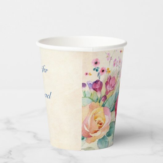 名前またはテキストをカスタマイズ ローズの花束 結婚式 紙コップ (右)