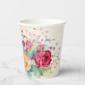 名前またはテキストをカスタマイズ ローズの花束 結婚式 紙コップ (正面)