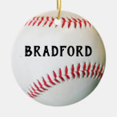 名前またはパーソナライズされた文字付き白野球 セラミックオーナメント (正面)