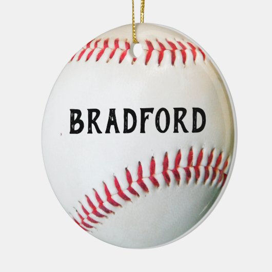 名前またはパーソナライズされた文字付き白野球 セラミックオーナメント (左)