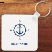 名前またはボートコンパス航海のいかりホワイト キーホルダー (裏面)