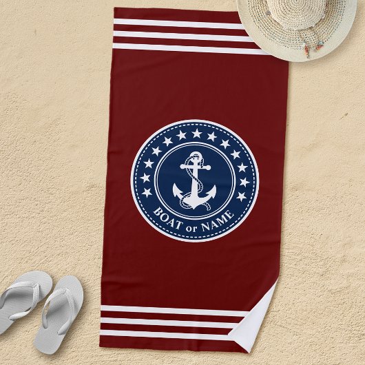 名前またはボート名航海のいかりスターストライプズ ビーチタオル