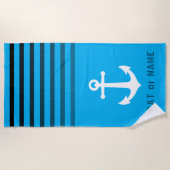 名前またはボート名航海のいかりストライプの ビーチタオル (正面)