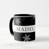 名前またはモノグラムが付いている白黒雪片 マグカップ (正面左)