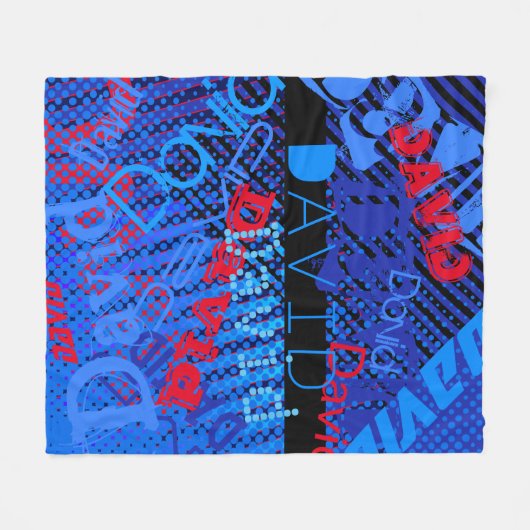 名前または単語のカスタマイズ |青と赤 フリースブランケット (正面(横))