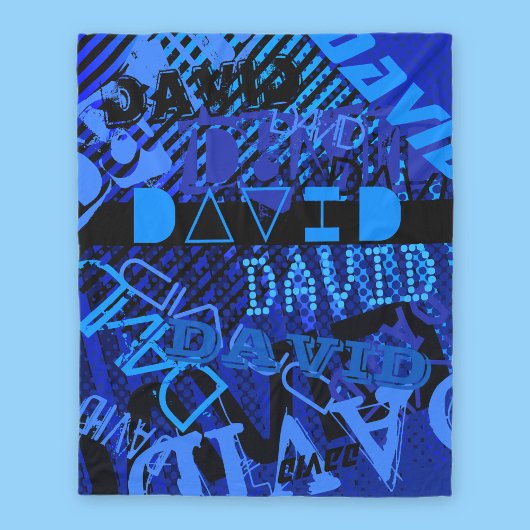 名前または単語のカスタマイズ |青と黒 フリースブランケット