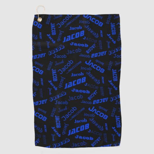 名前または単語の追加 |青と黒 ゴルフタオル (正面)