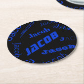 名前または単語の追加 |青と黒 ラウンドペーパーコースター (アングル)