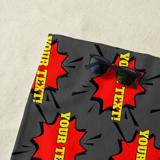 名前または文字の赤い黄色ポップ・アートののアートバーストをグレーに追加 ビーチタオル (インサイチュ)