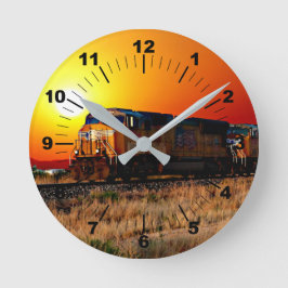 名前または文字の追加 – サンセットディーゼル機関車列車 ラウンド壁時計