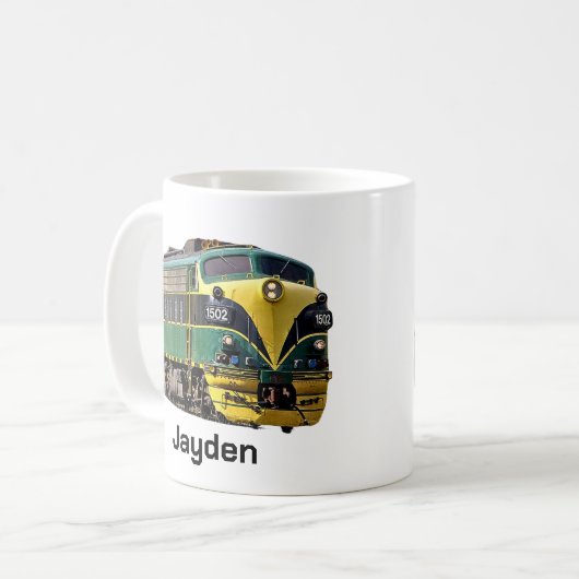 名前または文字の追加 – 黄緑ディーゼル機関車 コーヒーマグカップ (正面左)