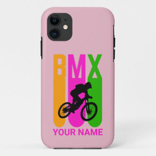 名前または文字の追加BMXバイクライダーオレンジピンクグリーン iPhone 11 ケース