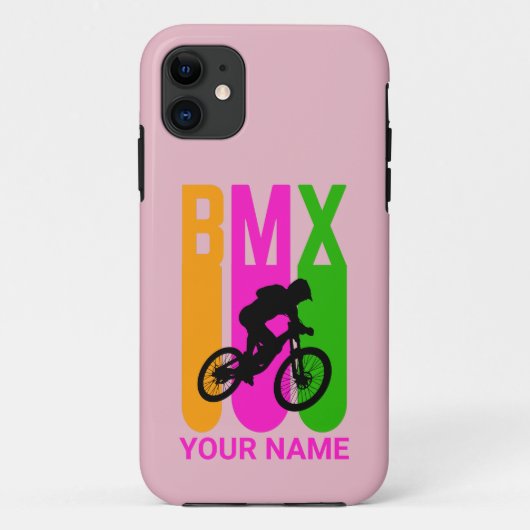 名前または文字の追加BMXバイクライダーオレンジピンクグリーン Case-Mate iPhoneケース (裏面)