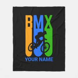 名前または文字の追加BMXバイクライダーオレンジブルーグリーン フリースブランケット