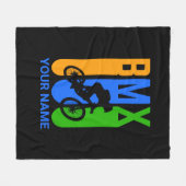 名前または文字の追加BMXバイクライダーオレンジブルーグリーン フリースブランケット (正面(横))