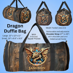 名前または文字を追加 – Dragon on Wooden Door Wall ダッフルバッグ