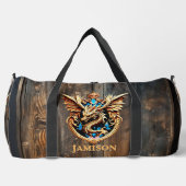 名前または文字を追加 – Dragon on Wooden Door Wall ダッフルバッグ (正面)
