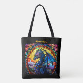 名前または文字、ステンドグラス・ドラゴンの追加 トートバッグ (裏面)