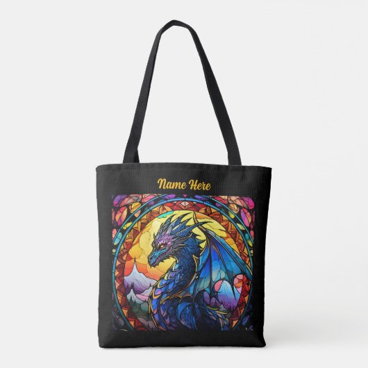名前または文字、ステンドグラス・ドラゴンの追加 トートバッグ (裏面)