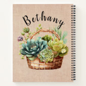 名前または文字、多肉植物のバスケットを追加 ノートブック (裏面)