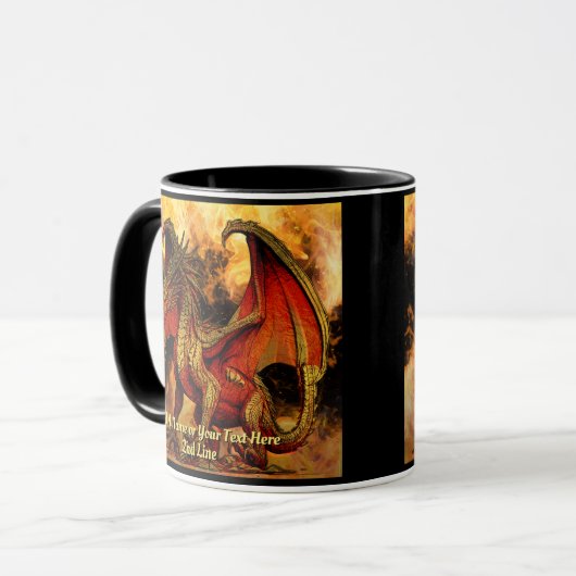 名前または文字、赤と金ゴールドドラゴンと翼を追加 マグカップ (正面左)