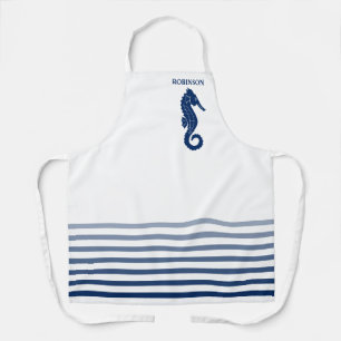 名前または文字Seahose Navy Blue White エプロン