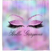 名前まつげガーリーメイクアップピンクのホログラフィックガラス シャワーカーテン (正面)