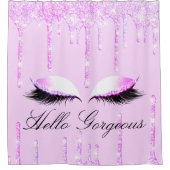 名前まつ毛メイクアップピンク王子ドリップホログラフ シャワーカーテン (正面)