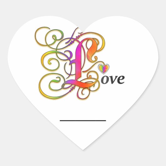 名前やメッセージ付きのラブステッカー ハートシール (正面)