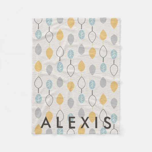 名前よくはしゃぐ付き葉のパターン フリースブランケット (正面)