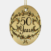 名前をオーナメント記念日の金ゴールドの50年の加えて下さい セラミックオーナメント (右)