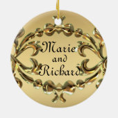 名前をオーナメント記念日の金ゴールドの50年の加えて下さい セラミックオーナメント (裏面)