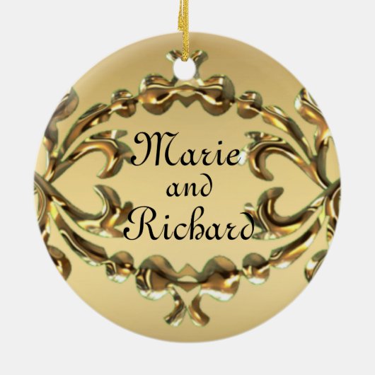 名前をオーナメント記念日の金ゴールドの50年の加えて下さい セラミックオーナメント (裏面)