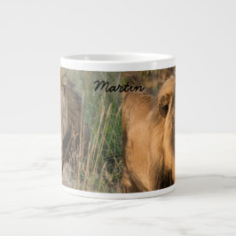 名前をカスタマイズした後のモーニングコーヒーライオン ジャンボコーヒーマグカップ