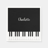 名前をカスタマイズした白黒のピアノ鍵 スタンダードカクテルナプキン (正面)