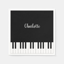 名前をカスタマイズした白黒のピアノ鍵 スタンダードカクテルナプキン