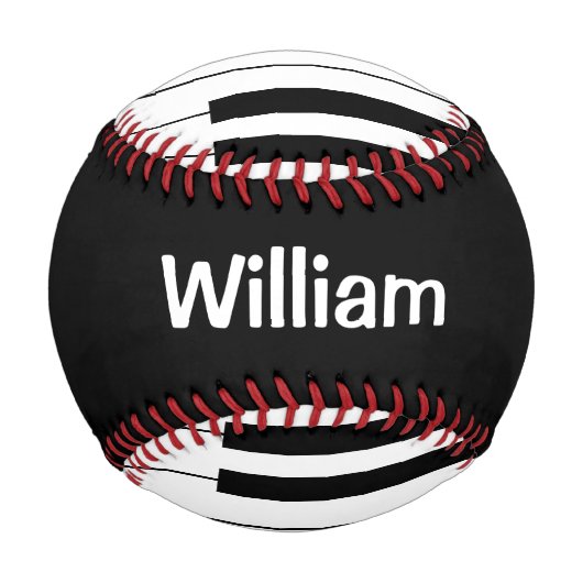 名前をカスタマイズした白黒の鍵のピアノ 野球ボール (正面)