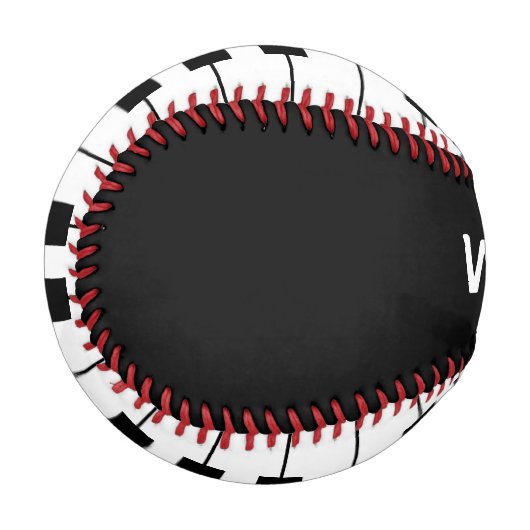 名前をカスタマイズした白黒の鍵のピアノ 野球ボール (正面左)